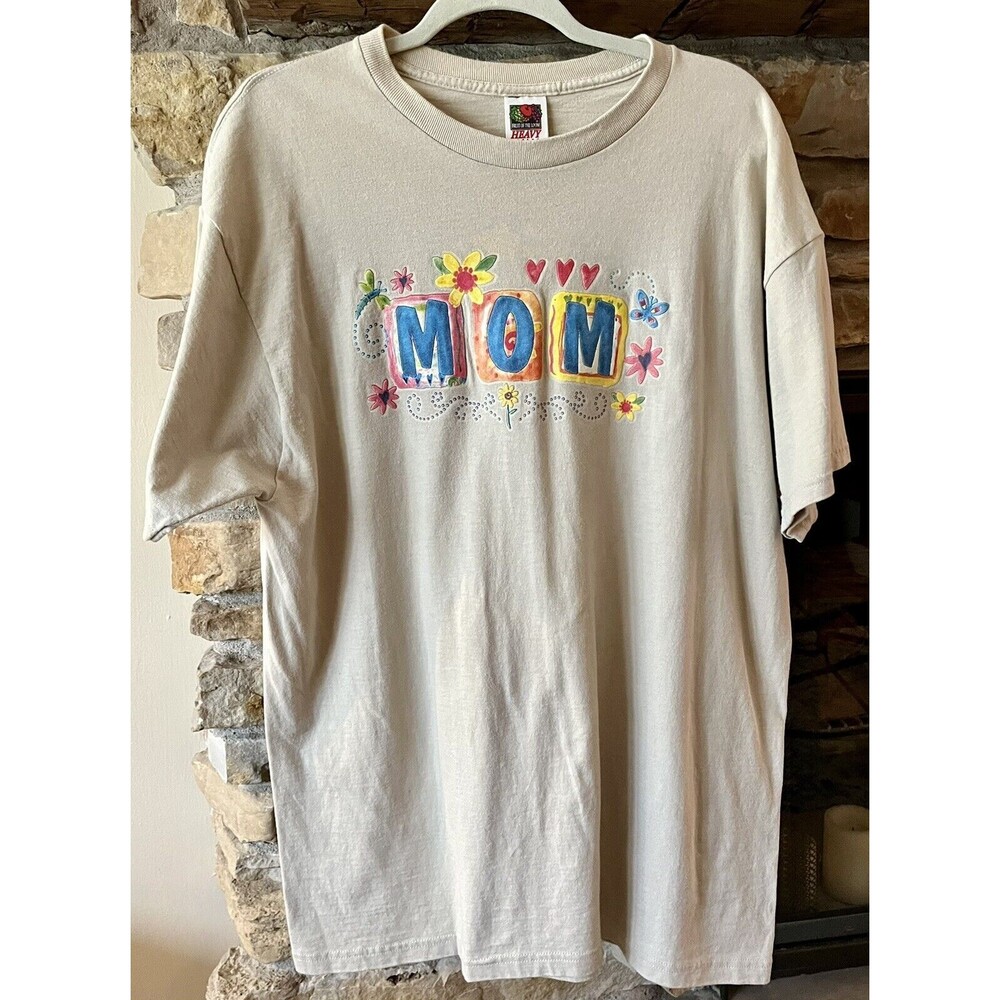 Retro MOM Size XL Extra Large Beige Floral T- Shirt Tee Top NWOT
